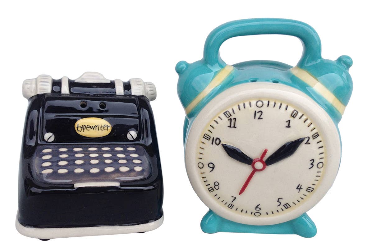 Typewriter & Clock Salt & Pepper Set by Blue Sky Clayworks