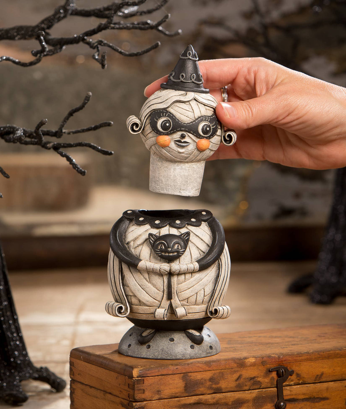 Grinning Mumma Mia Spooks Jar by Johanna Parker Design for Bethany Lowe Designs, view 2