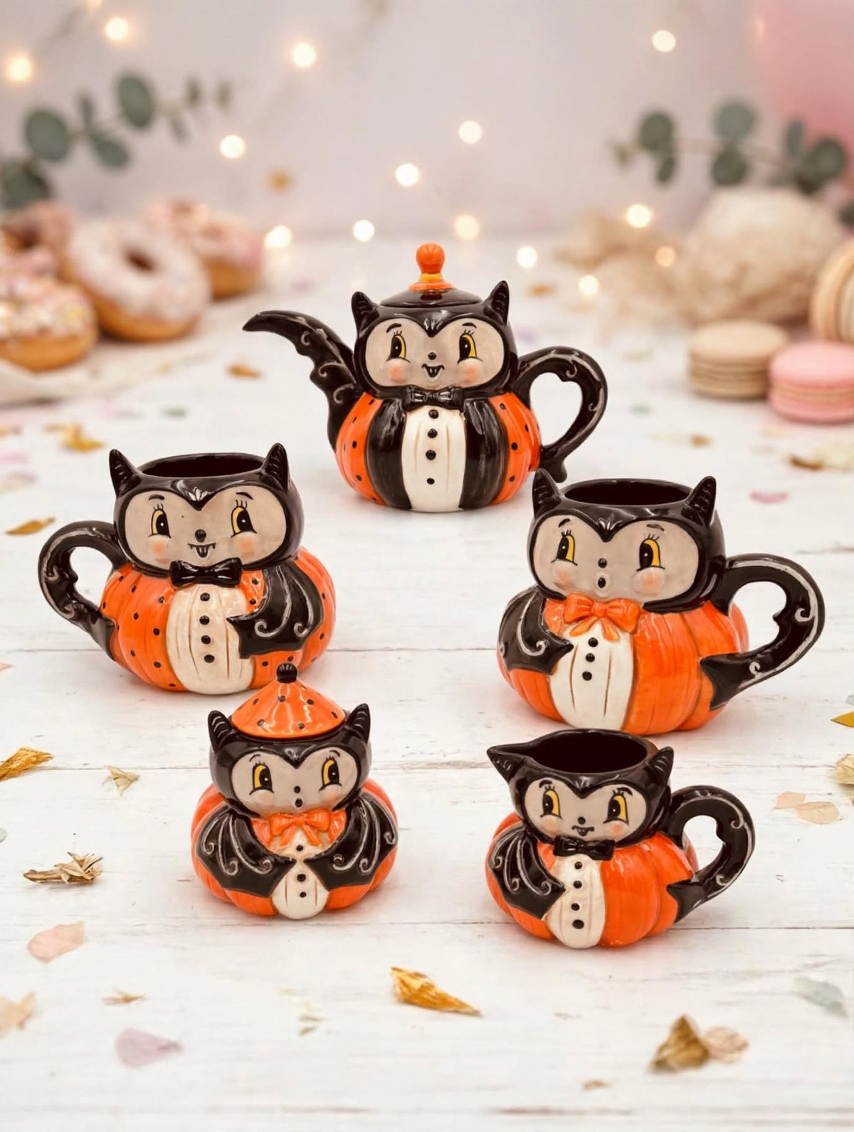 Johanna Parker Design for Transpac 2026 Dapper Bat five-piece ceramic set on a light styled background