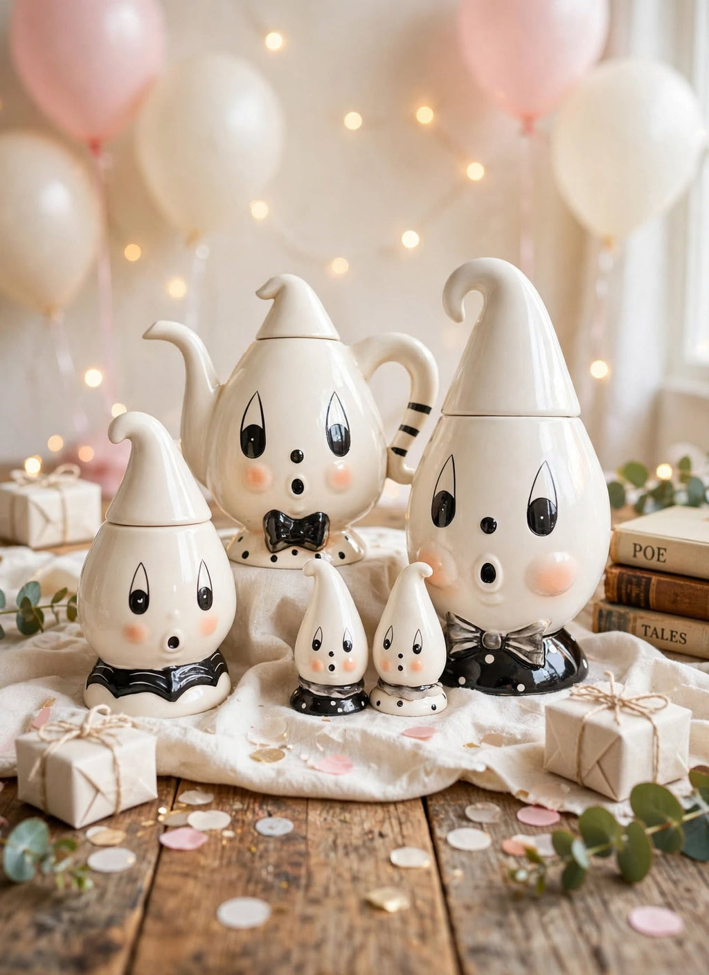 Gus Ghost Set by Johanna Parker Design for Transpac styled with balloons and gifts