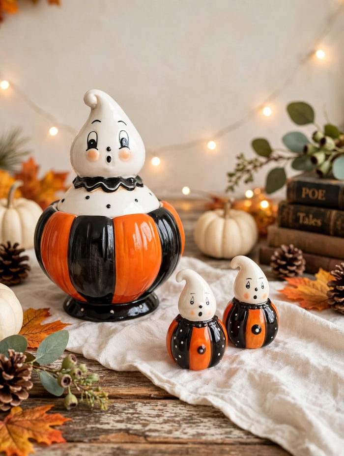 Johanna Parker 3-piece curated set with 2026 Gus Peep canister and 2025 ghost salt and pepper shakers