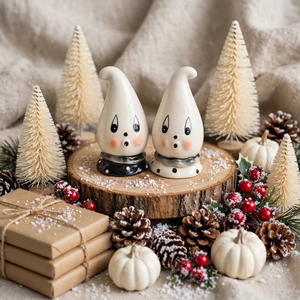 Ghost Salt & Pepper Shakers by Johanna Parker Design for Transpac styled for winter
