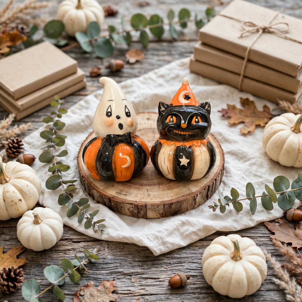 Ghost & Cat Salt & Pepper Shakers by Johanna Parker Design for Transpac styled for fall