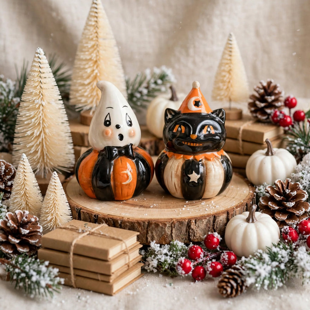 Ghost & Cat Salt & Pepper Shakers by Johanna Parker Design for Transpac styled for winter