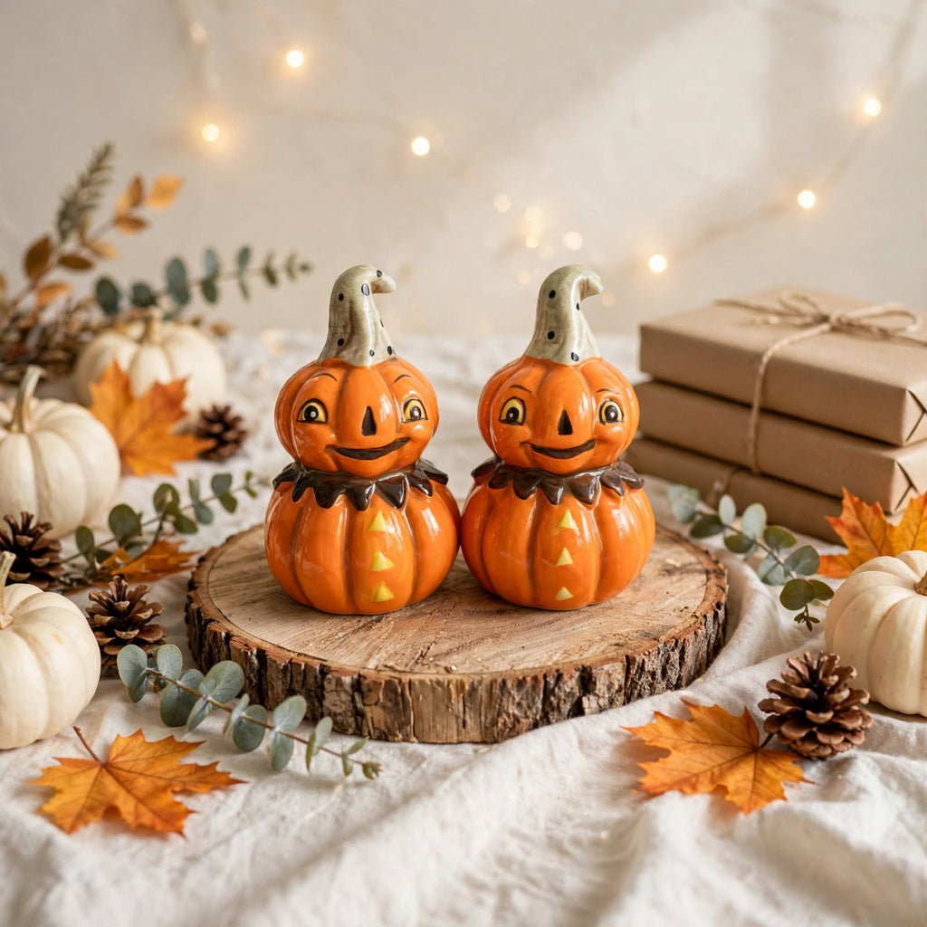 Pumpkin Salt & Pepper Shakers by Johanna Parker Design for Transpac styled for fall