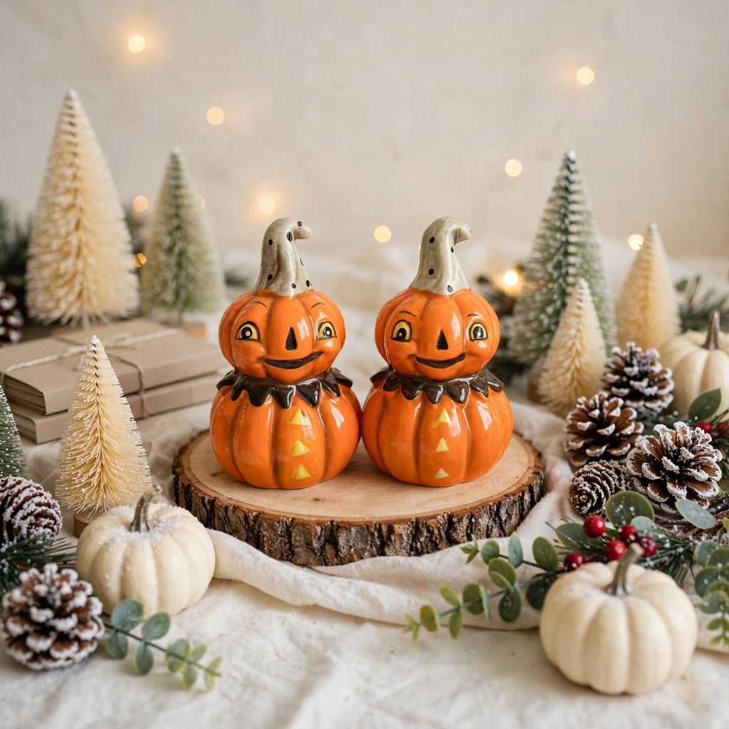 Pumpkin Salt & Pepper Shakers by Johanna Parker Design for Transpac styled for winter