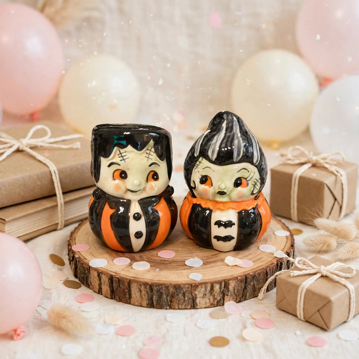 Frankenstein & Bride Salt & Pepper Shakers by Johanna Parker Design for Transpac styled for a celebration