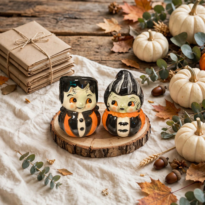 Frankenstein & Bride Salt & Pepper Shakers by Johanna Parker Design for Transpac styled for fall