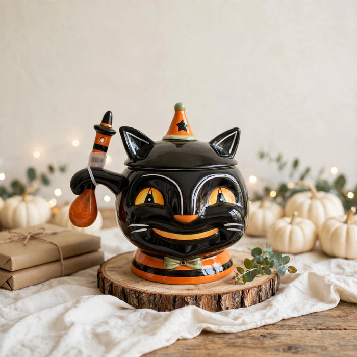Grinning Cat Bowl & Spoon by Johanna Parker Design for Transpac - front lifestyle view
