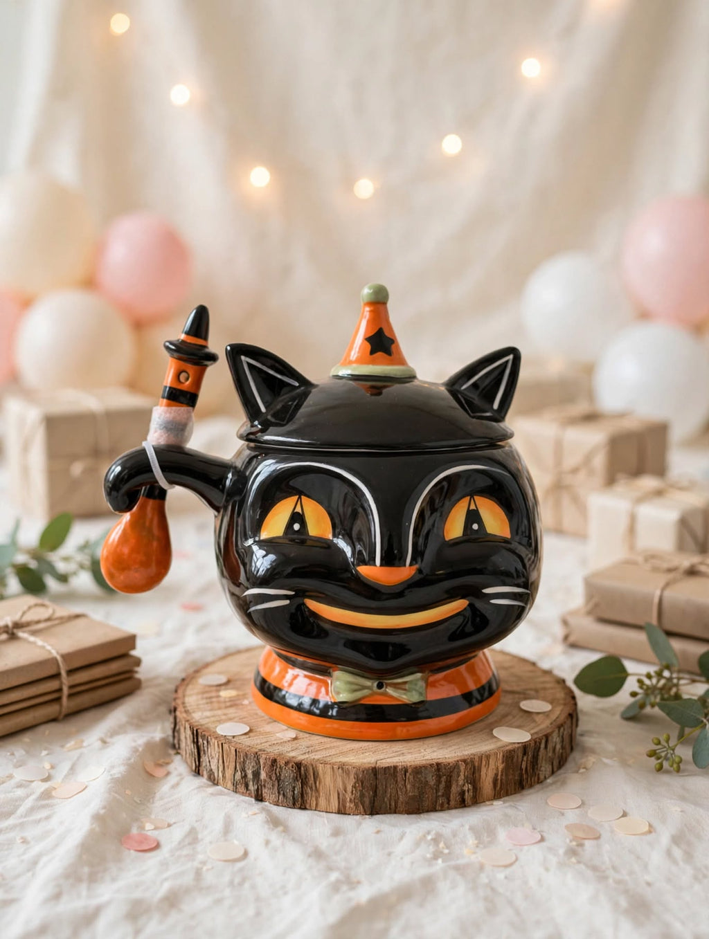 Grinning Cat Bowl & Spoon by Johanna Parker Design for Transpac - celebration lifestyle view