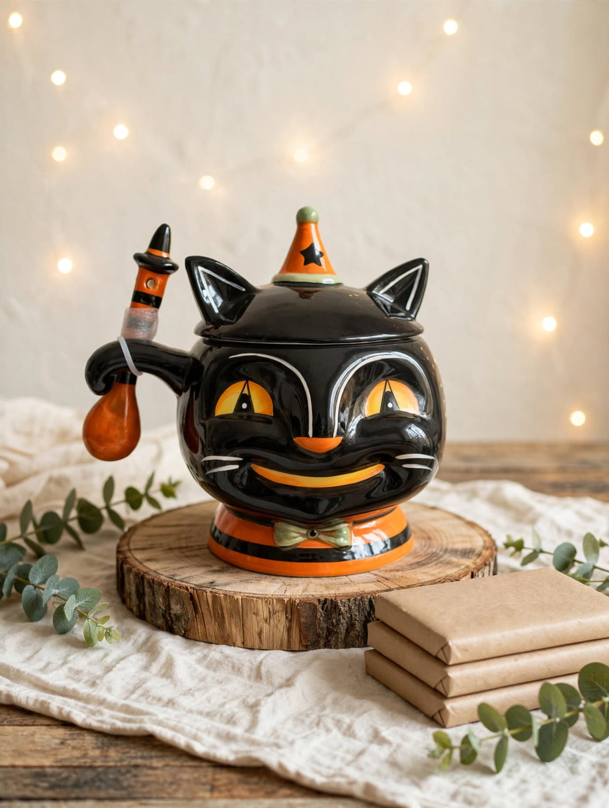 Grinning Cat Bowl & Spoon by Johanna Parker Design for Transpac - front display view