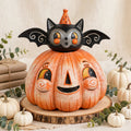 Squatty Pumpkin Batty by Johanna Parker Design for Bethany Lowe Designs in a neutral fall pumpkin display