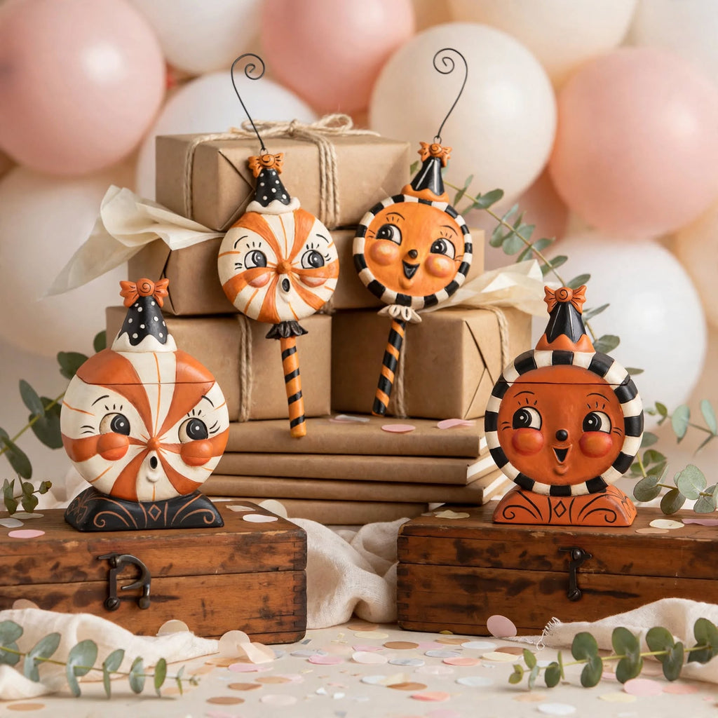 Spooky Sweet Treat 4-Piece Collector Set with hanging ornaments by Johanna Parker Design for Bethany Lowe Designs